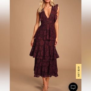 Lulus Molinetto Burgundy Lace Ruffled Tiered Sleeveless Maxi Dress